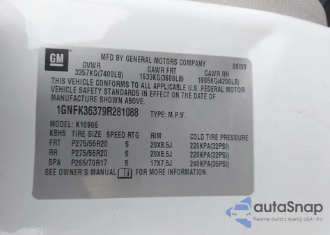 2009 Chevrolet Suburban 1500 Ltz из США, поврежденный, VIN 1GNFK36379R281088